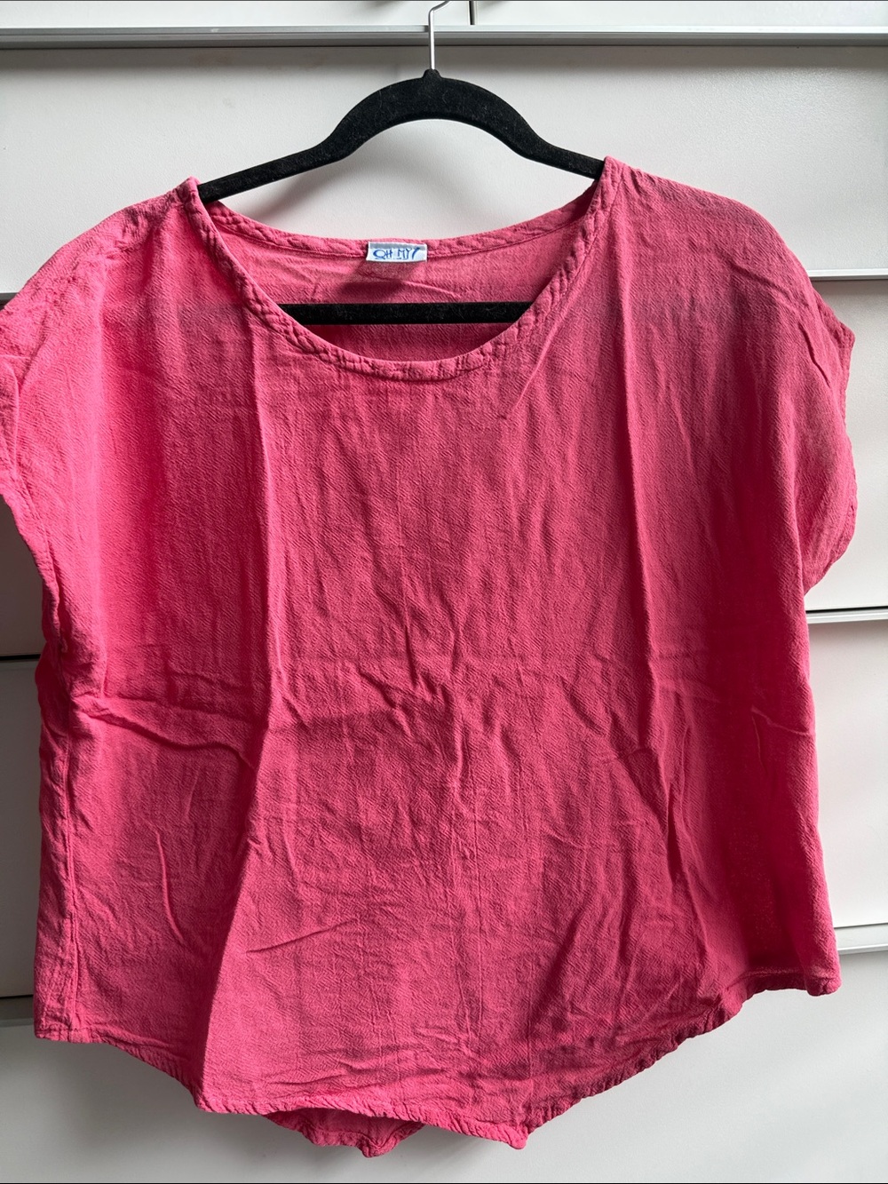 Oh My Gauze! Coral-Pink Short Sleeve Scoop Neck Top